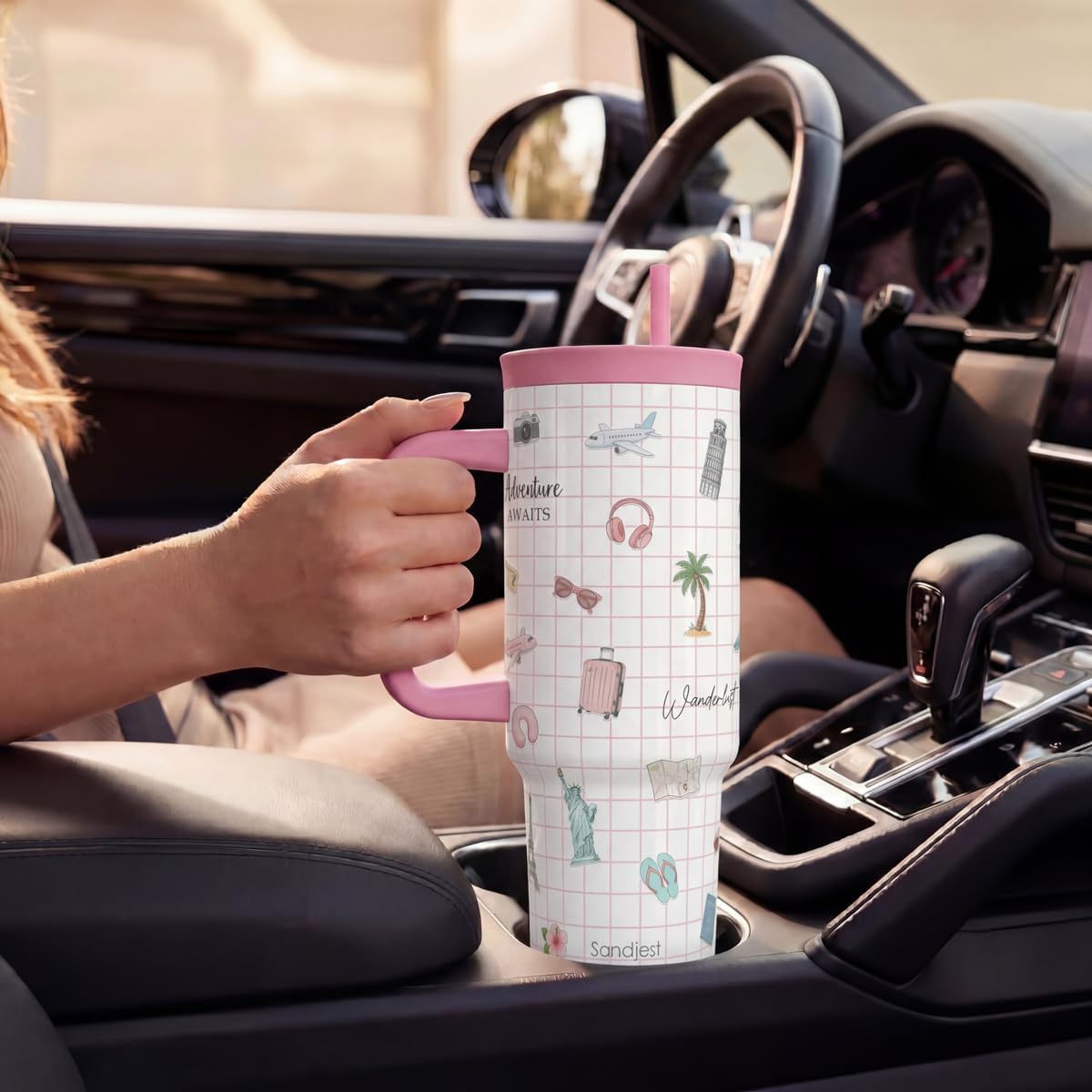 Lemon Stainless Steel Locking Lid Silicone Straw Tumbler with Handle 40oz, Insulated Stainless Steel Travel Cup for Women Girls Friends, Gift Idea for Birthday Summer Vacation