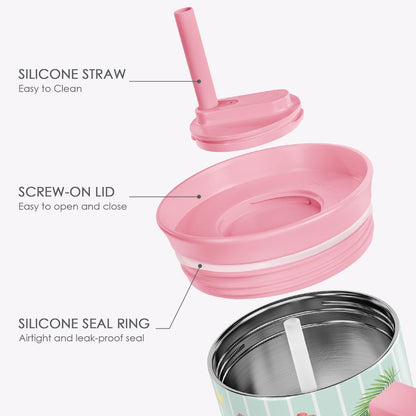 Lemon Stainless Steel Locking Lid Silicone Straw Tumbler with Handle 40oz, Insulated Stainless Steel Travel Cup for Women Girls Friends, Gift Idea for Birthday Summer Vacation