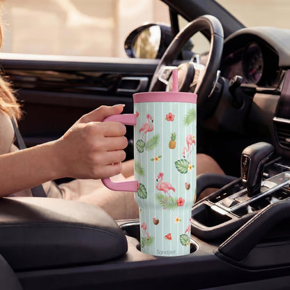 Lemon Stainless Steel Locking Lid Silicone Straw Tumbler with Handle 40oz, Insulated Stainless Steel Travel Cup for Women Girls Friends, Gift Idea for Birthday Summer Vacation