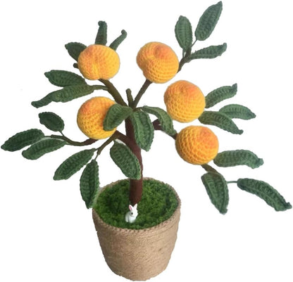 Crochet Peach Potted Plant, Handmade Knitted Peach Tree, Fake Artificial Fruit Plant for Home Office Garden Indoor Outdoor Decor Gift (Yellow)