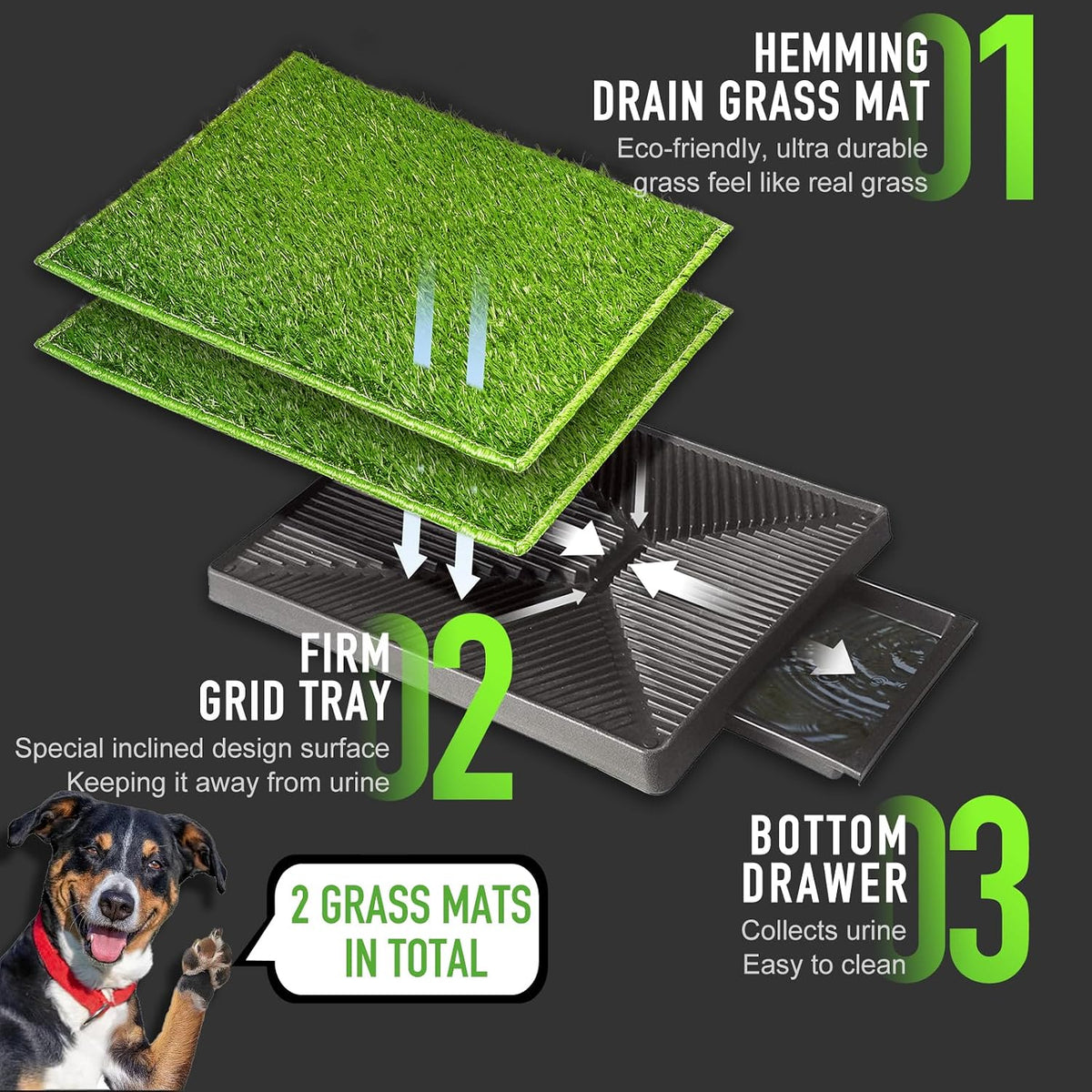 Dog Toilet Indoor Puppy Training Pad, 25''x20'', Dog Potty Pet Training Grass Mat, Removable Waste Tray for Easier Clean Up, Artificial Turf