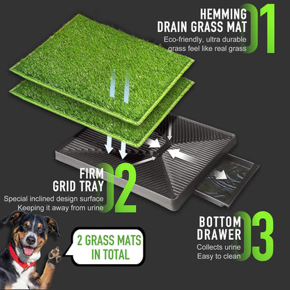 Dog Toilet Indoor Puppy Training Pad, 25''x20'', Dog Potty Pet Training Grass Mat, Removable Waste Tray for Easier Clean Up, Artificial Turf