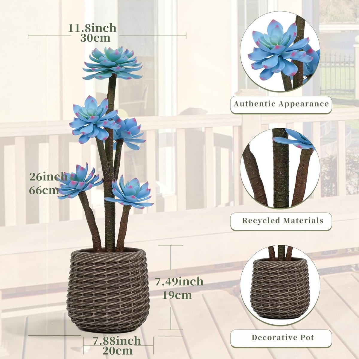 32” Artificial Cactus Plants, Tall Artificial Plants Outdoor, Tall Fake Cacti Plant UV-Resistant in White Pot, Faux Floor Plants for Indoor Home Office Hotel Bedroom Patio Balcony Garden