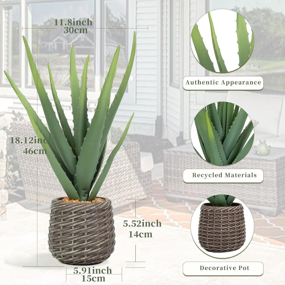 32” Artificial Cactus Plants, Tall Artificial Plants Outdoor, Tall Fake Cacti Plant UV-Resistant in White Pot, Faux Floor Plants for Indoor Home Office Hotel Bedroom Patio Balcony Garden