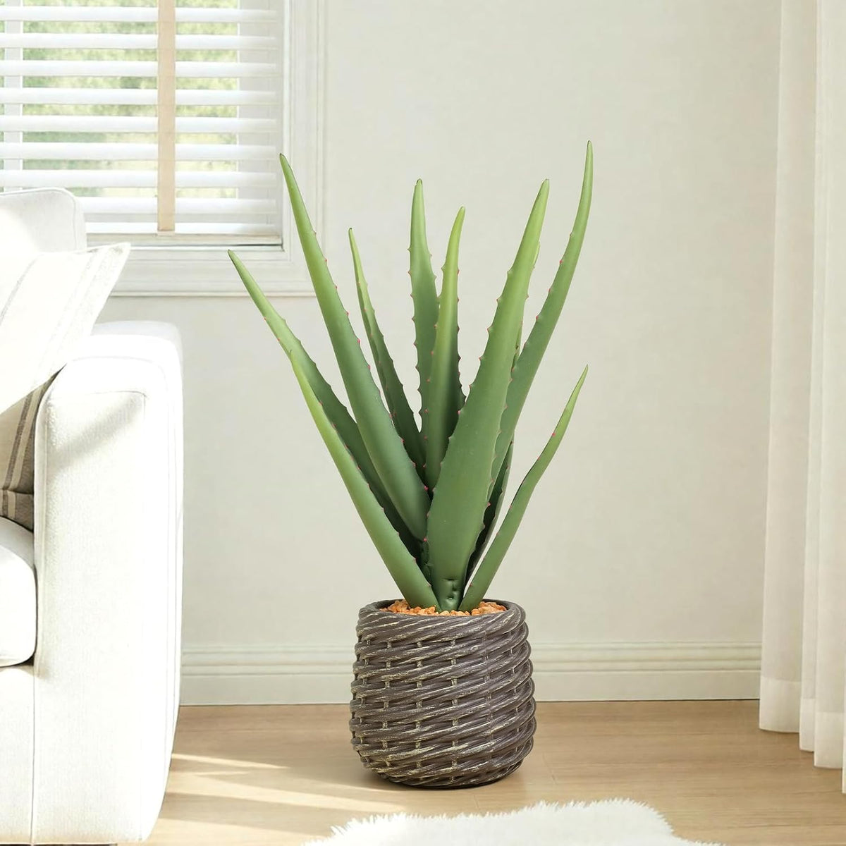 32” Artificial Cactus Plants, Tall Artificial Plants Outdoor, Tall Fake Cacti Plant UV-Resistant in White Pot, Faux Floor Plants for Indoor Home Office Hotel Bedroom Patio Balcony Garden