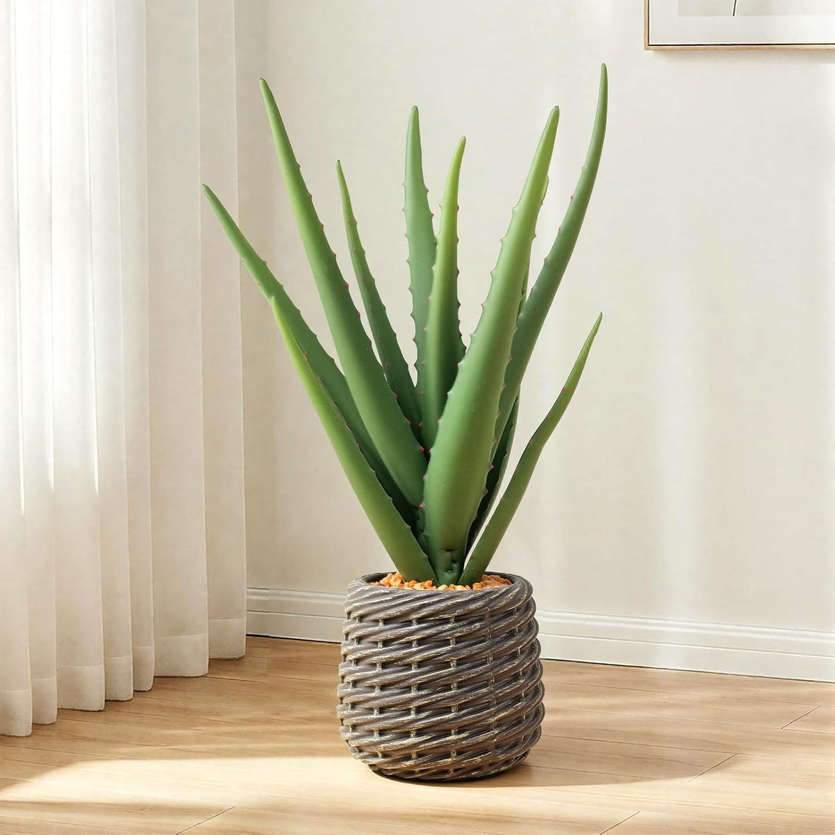 32” Artificial Cactus Plants, Tall Artificial Plants Outdoor, Tall Fake Cacti Plant UV-Resistant in White Pot, Faux Floor Plants for Indoor Home Office Hotel Bedroom Patio Balcony Garden