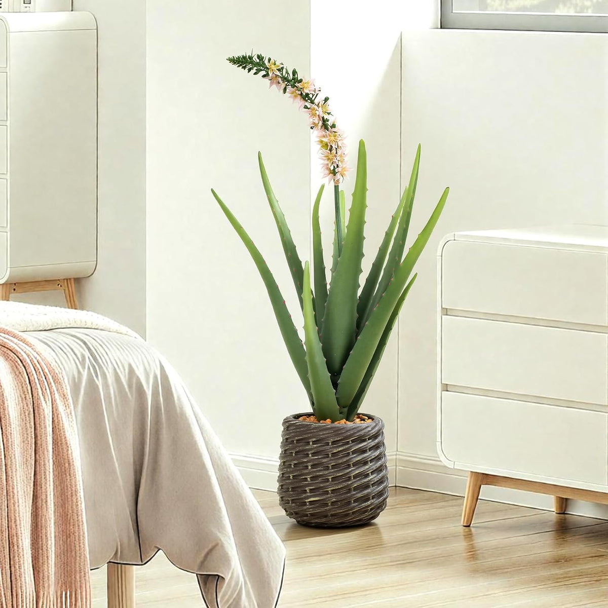 32” Artificial Cactus Plants, Tall Artificial Plants Outdoor, Tall Fake Cacti Plant UV-Resistant in White Pot, Faux Floor Plants for Indoor Home Office Hotel Bedroom Patio Balcony Garden