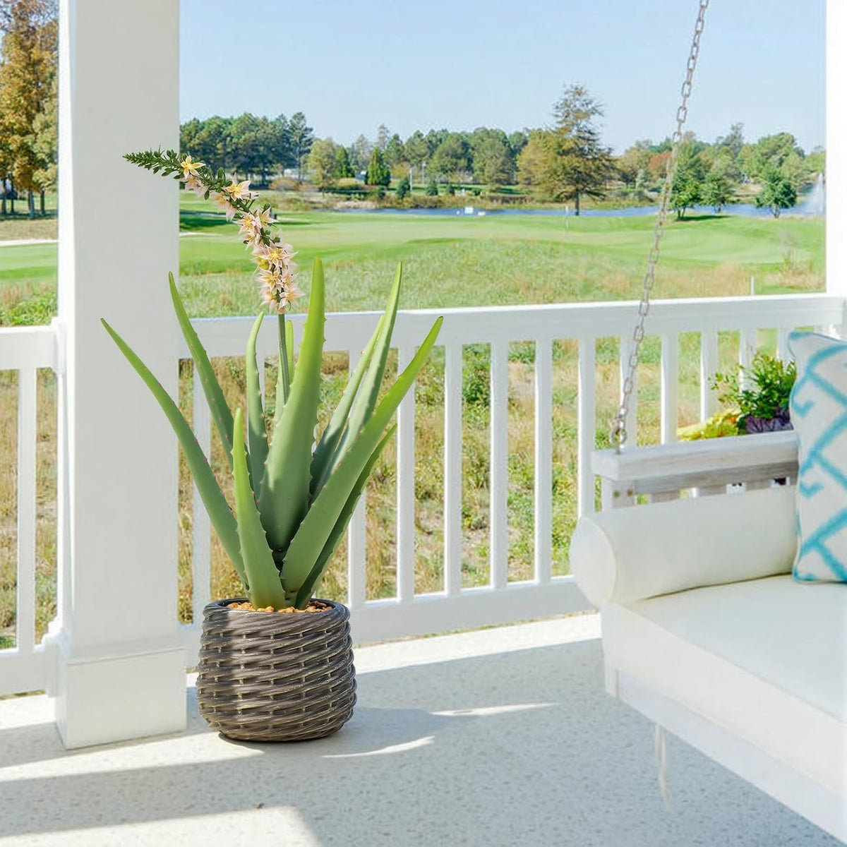 32” Artificial Cactus Plants, Tall Artificial Plants Outdoor, Tall Fake Cacti Plant UV-Resistant in White Pot, Faux Floor Plants for Indoor Home Office Hotel Bedroom Patio Balcony Garden