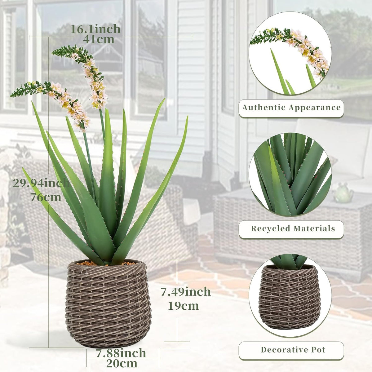 32” Artificial Cactus Plants, Tall Artificial Plants Outdoor, Tall Fake Cacti Plant UV-Resistant in White Pot, Faux Floor Plants for Indoor Home Office Hotel Bedroom Patio Balcony Garden