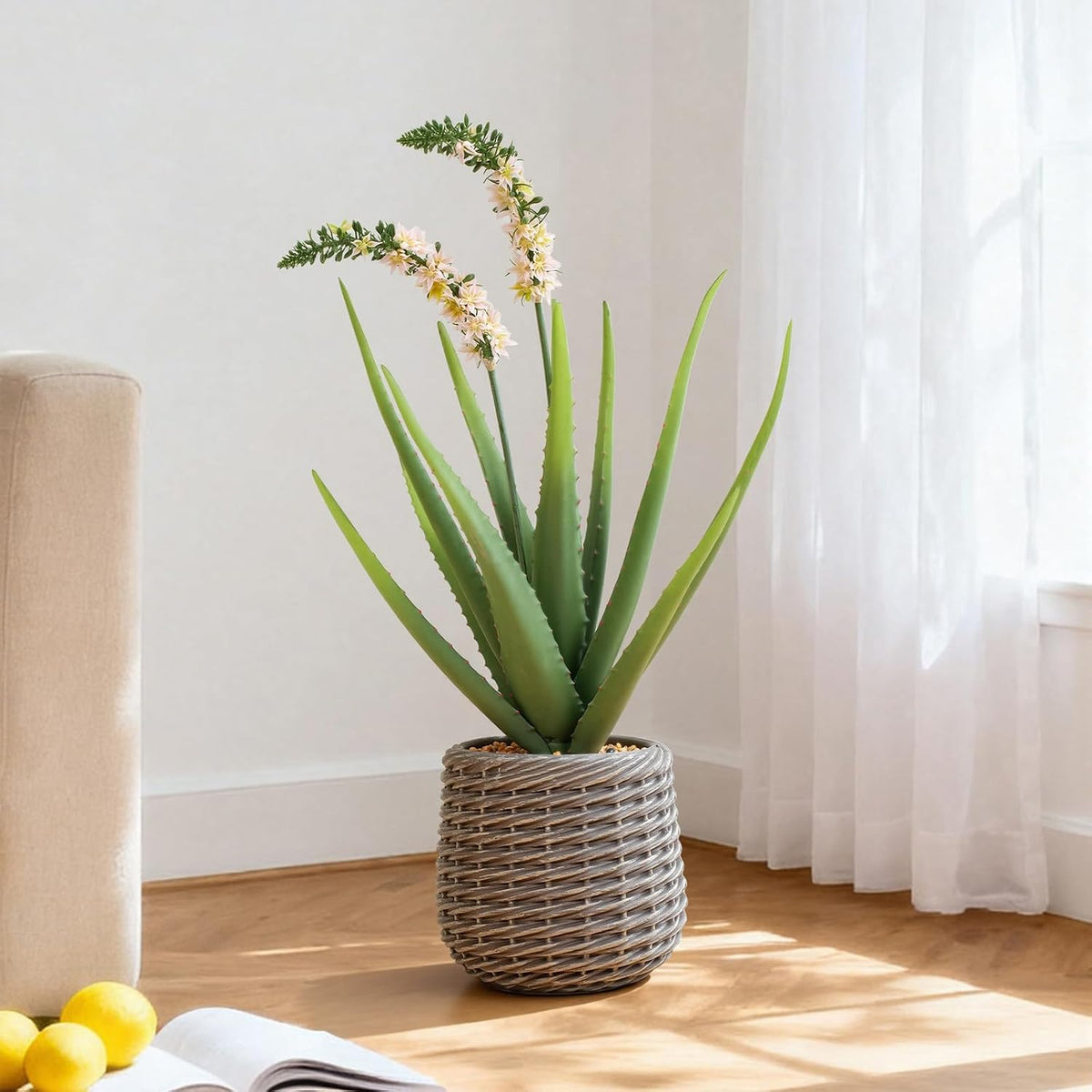 32” Artificial Cactus Plants, Tall Artificial Plants Outdoor, Tall Fake Cacti Plant UV-Resistant in White Pot, Faux Floor Plants for Indoor Home Office Hotel Bedroom Patio Balcony Garden