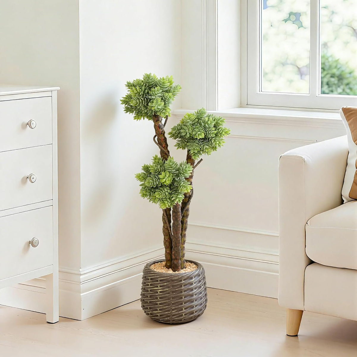 32” Artificial Cactus Plants, Tall Artificial Plants Outdoor, Tall Fake Cacti Plant UV-Resistant in White Pot, Faux Floor Plants for Indoor Home Office Hotel Bedroom Patio Balcony Garden