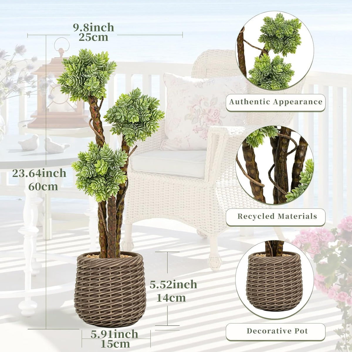 32” Artificial Cactus Plants, Tall Artificial Plants Outdoor, Tall Fake Cacti Plant UV-Resistant in White Pot, Faux Floor Plants for Indoor Home Office Hotel Bedroom Patio Balcony Garden