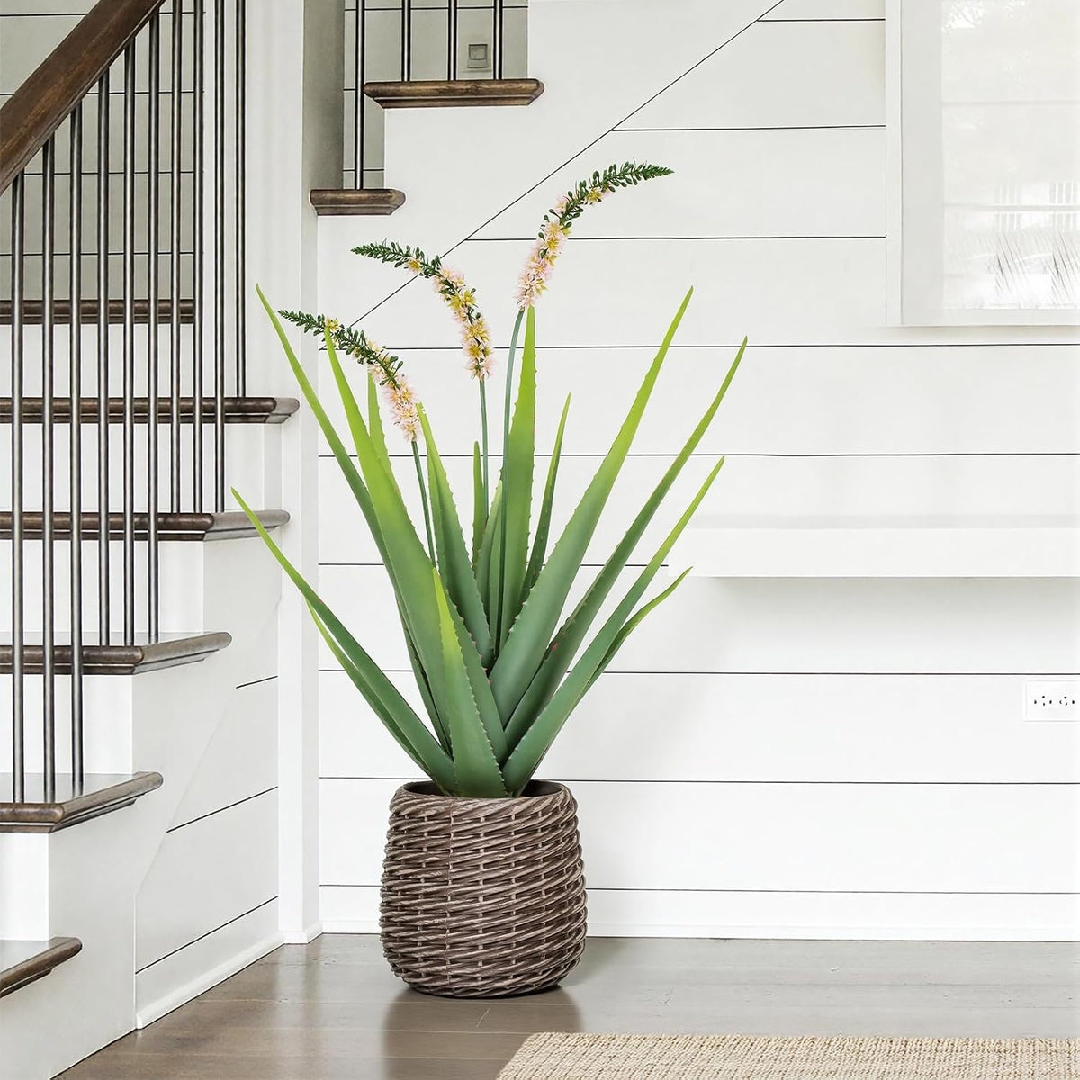 32” Artificial Cactus Plants, Tall Artificial Plants Outdoor, Tall Fake Cacti Plant UV-Resistant in White Pot, Faux Floor Plants for Indoor Home Office Hotel Bedroom Patio Balcony Garden