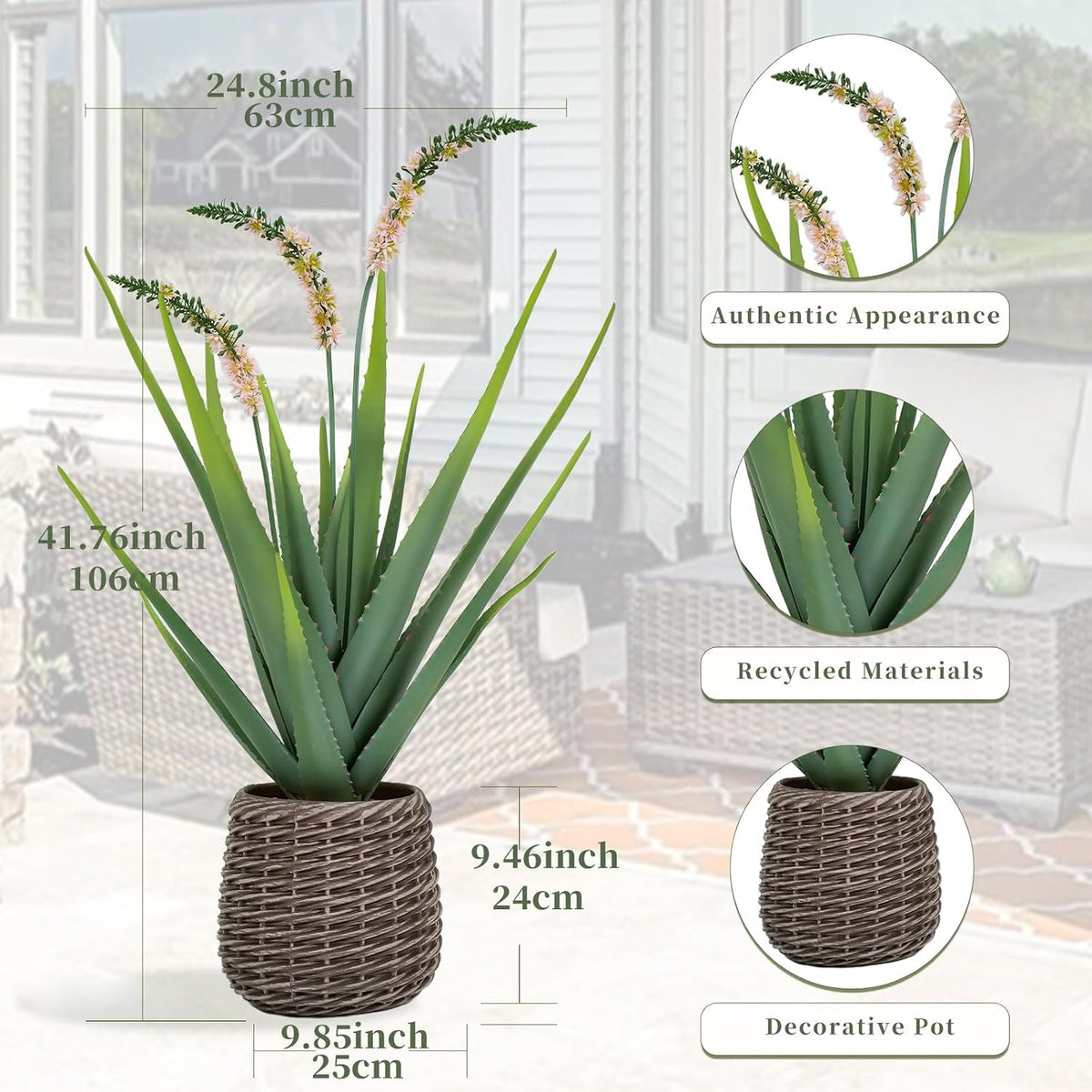 32” Artificial Cactus Plants, Tall Artificial Plants Outdoor, Tall Fake Cacti Plant UV-Resistant in White Pot, Faux Floor Plants for Indoor Home Office Hotel Bedroom Patio Balcony Garden
