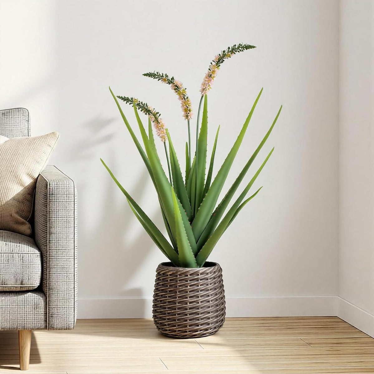 32” Artificial Cactus Plants, Tall Artificial Plants Outdoor, Tall Fake Cacti Plant UV-Resistant in White Pot, Faux Floor Plants for Indoor Home Office Hotel Bedroom Patio Balcony Garden