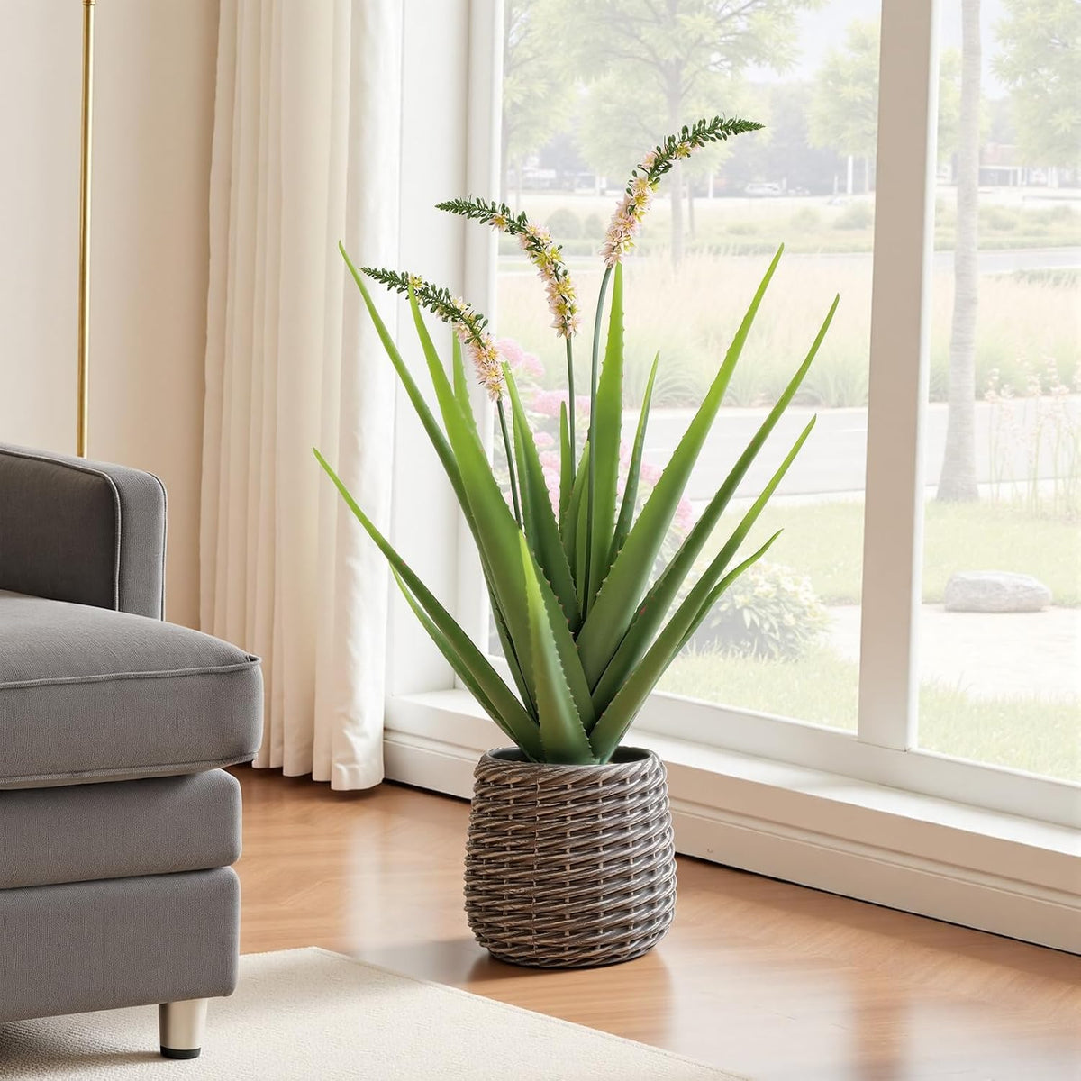 32” Artificial Cactus Plants, Tall Artificial Plants Outdoor, Tall Fake Cacti Plant UV-Resistant in White Pot, Faux Floor Plants for Indoor Home Office Hotel Bedroom Patio Balcony Garden