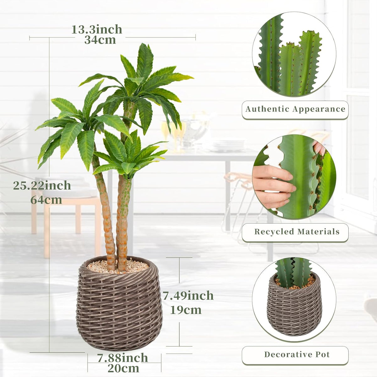 32” Artificial Cactus Plants, Tall Artificial Plants Outdoor, Tall Fake Cacti Plant UV-Resistant in White Pot, Faux Floor Plants for Indoor Home Office Hotel Bedroom Patio Balcony Garden