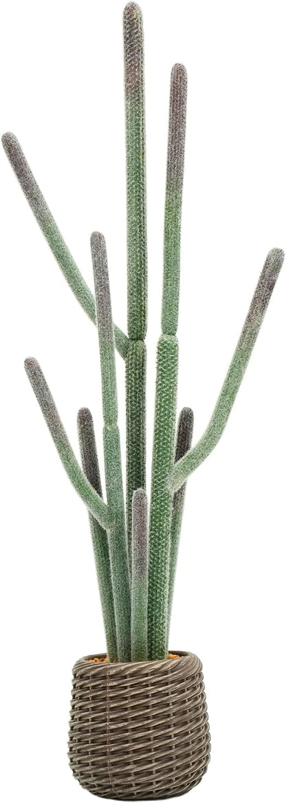 32” Artificial Cactus Plants, Tall Artificial Plants Outdoor, Tall Fake Cacti Plant UV-Resistant in White Pot, Faux Floor Plants for Indoor Home Office Hotel Bedroom Patio Balcony Garden
