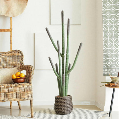 32” Artificial Cactus Plants, Tall Artificial Plants Outdoor, Tall Fake Cacti Plant UV-Resistant in White Pot, Faux Floor Plants for Indoor Home Office Hotel Bedroom Patio Balcony Garden