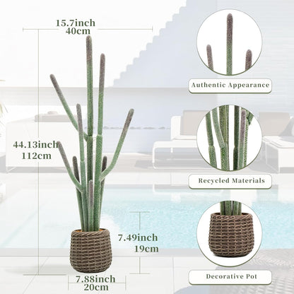32” Artificial Cactus Plants, Tall Artificial Plants Outdoor, Tall Fake Cacti Plant UV-Resistant in White Pot, Faux Floor Plants for Indoor Home Office Hotel Bedroom Patio Balcony Garden