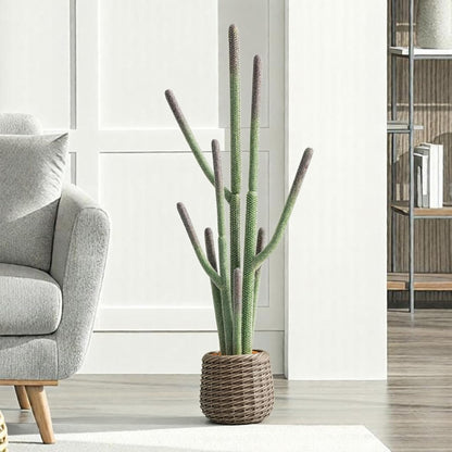 32” Artificial Cactus Plants, Tall Artificial Plants Outdoor, Tall Fake Cacti Plant UV-Resistant in White Pot, Faux Floor Plants for Indoor Home Office Hotel Bedroom Patio Balcony Garden