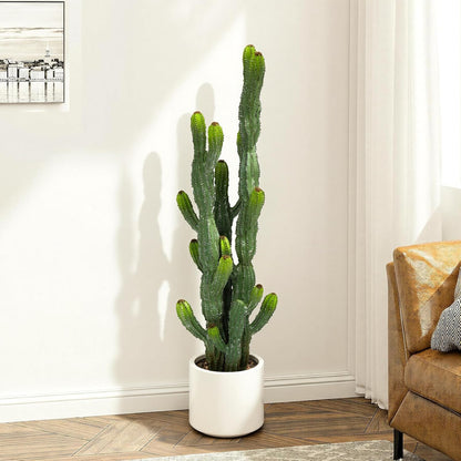 32” Artificial Cactus Plants, Tall Artificial Plants Outdoor, Tall Fake Cacti Plant UV-Resistant in White Pot, Faux Floor Plants for Indoor Home Office Hotel Bedroom Patio Balcony Garden