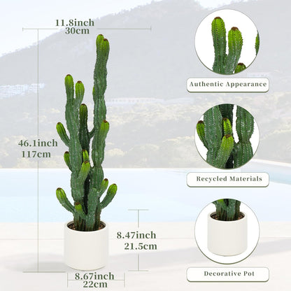 32” Artificial Cactus Plants, Tall Artificial Plants Outdoor, Tall Fake Cacti Plant UV-Resistant in White Pot, Faux Floor Plants for Indoor Home Office Hotel Bedroom Patio Balcony Garden