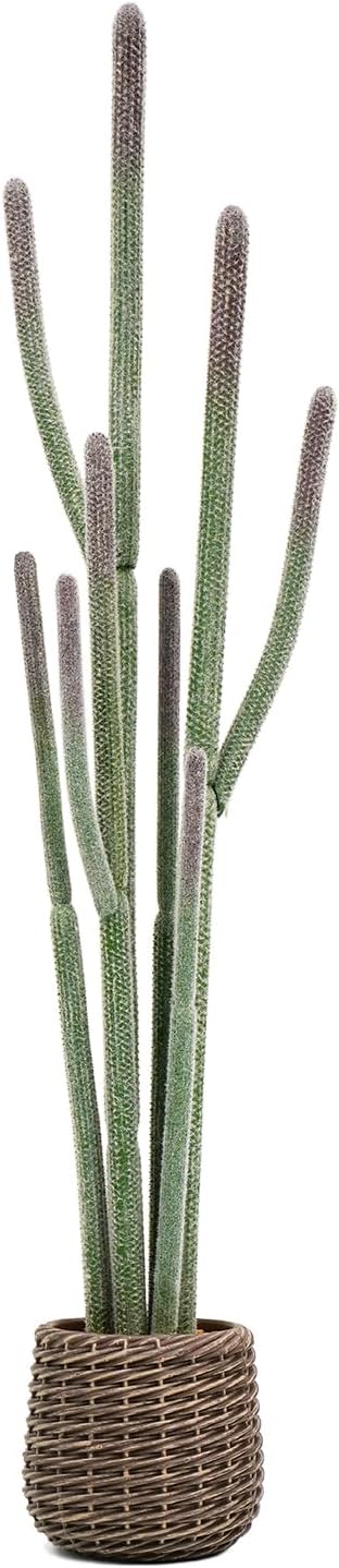 32” Artificial Cactus Plants, Tall Artificial Plants Outdoor, Tall Fake Cacti Plant UV-Resistant in White Pot, Faux Floor Plants for Indoor Home Office Hotel Bedroom Patio Balcony Garden