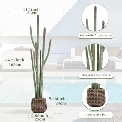32” Artificial Cactus Plants, Tall Artificial Plants Outdoor, Tall Fake Cacti Plant UV-Resistant in White Pot, Faux Floor Plants for Indoor Home Office Hotel Bedroom Patio Balcony Garden