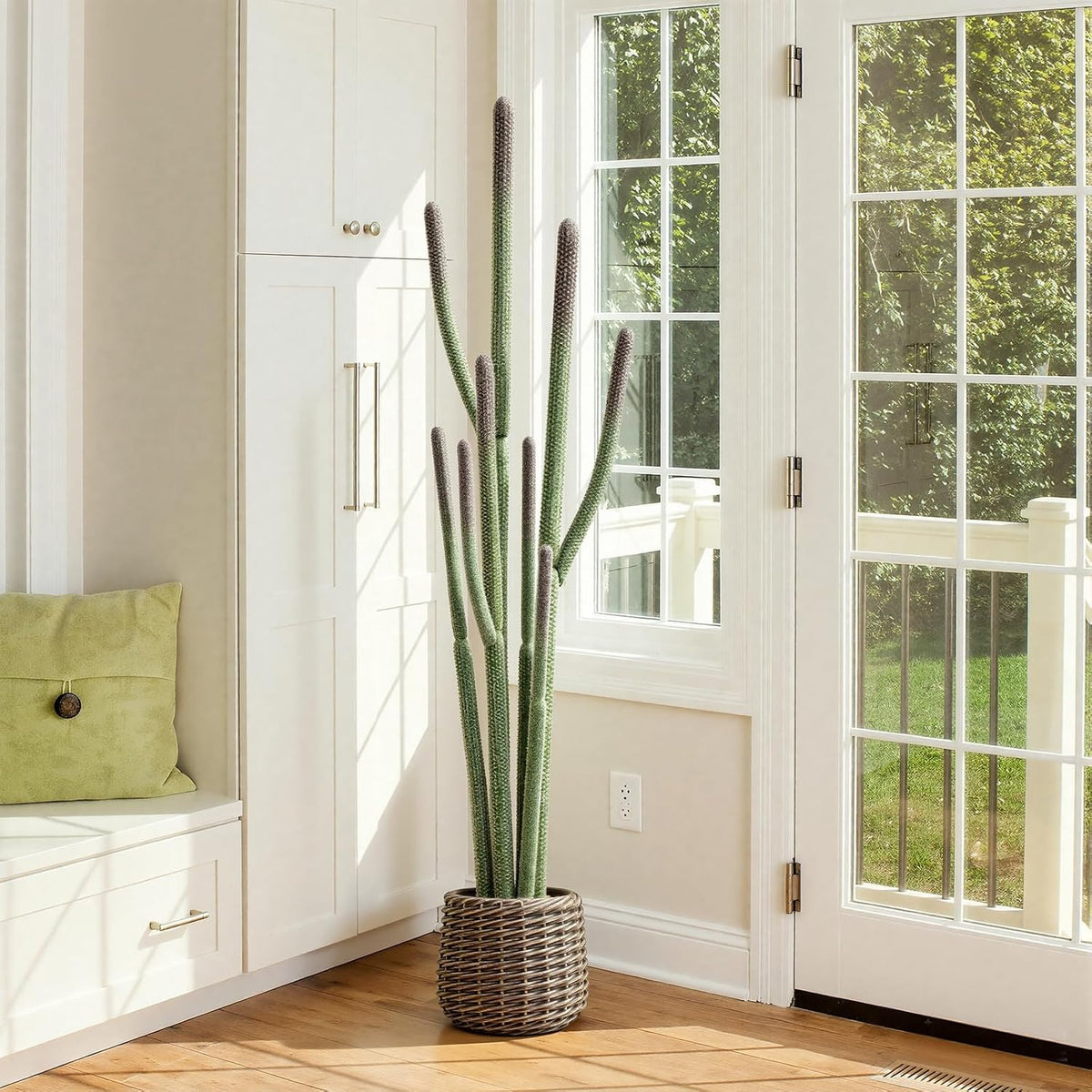 32” Artificial Cactus Plants, Tall Artificial Plants Outdoor, Tall Fake Cacti Plant UV-Resistant in White Pot, Faux Floor Plants for Indoor Home Office Hotel Bedroom Patio Balcony Garden
