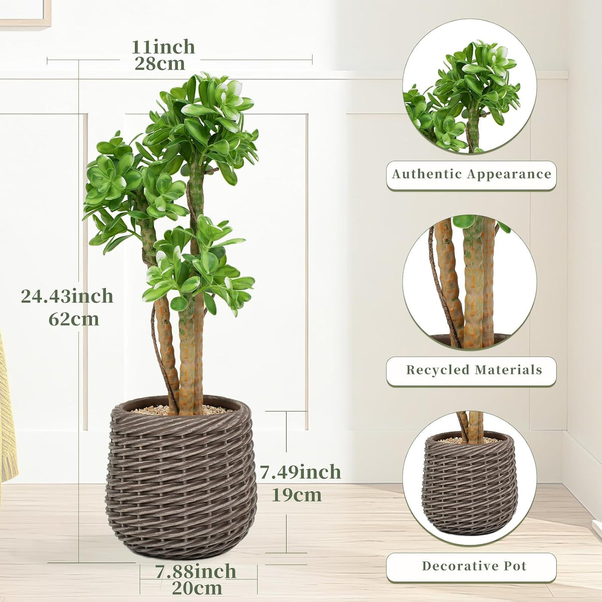 32” Artificial Cactus Plants, Tall Artificial Plants Outdoor, Tall Fake Cacti Plant UV-Resistant in White Pot, Faux Floor Plants for Indoor Home Office Hotel Bedroom Patio Balcony Garden