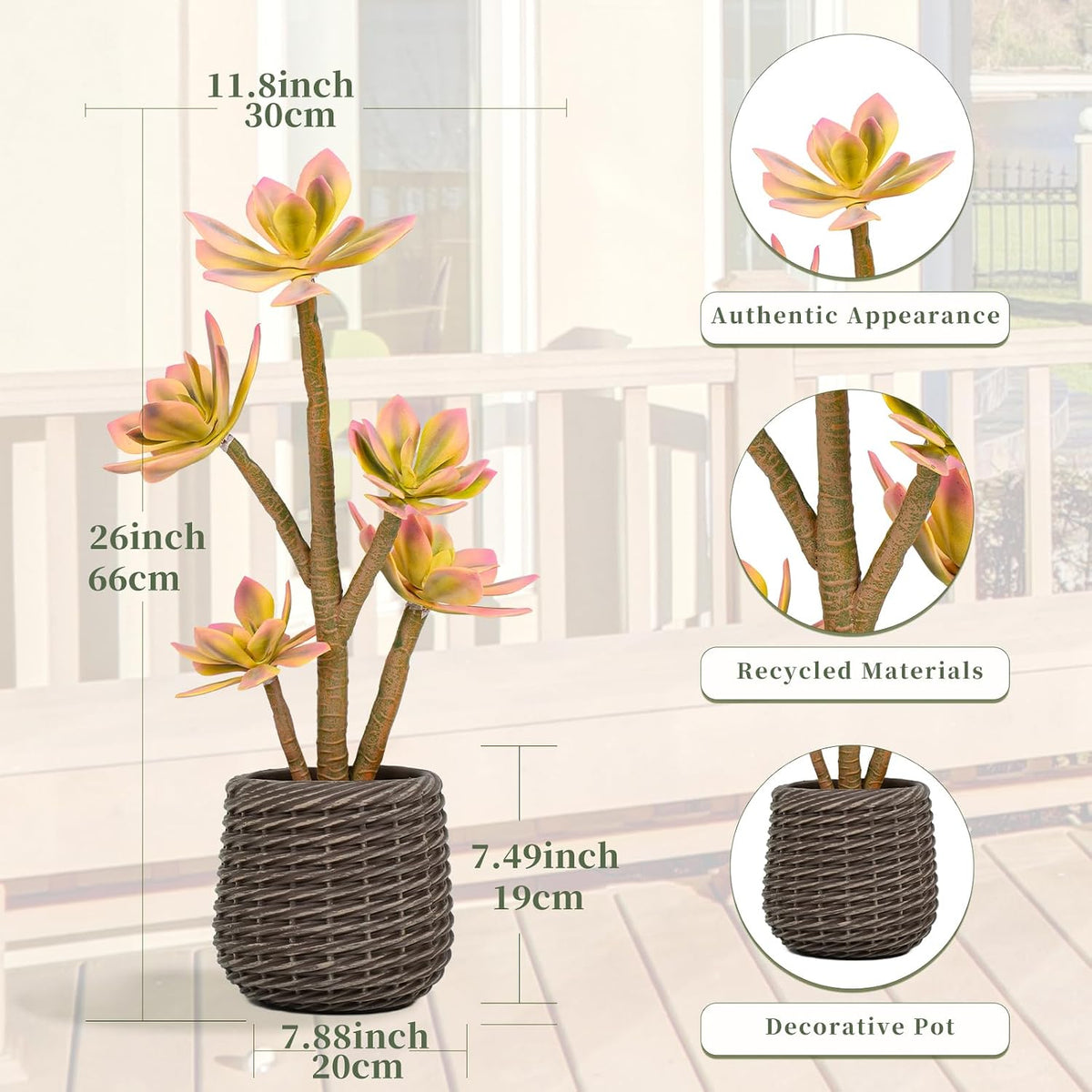 32” Artificial Cactus Plants, Tall Artificial Plants Outdoor, Tall Fake Cacti Plant UV-Resistant in White Pot, Faux Floor Plants for Indoor Home Office Hotel Bedroom Patio Balcony Garden