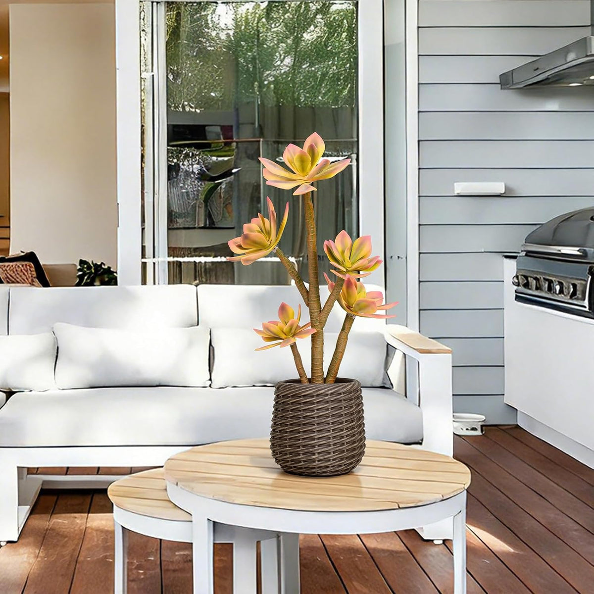 32” Artificial Cactus Plants, Tall Artificial Plants Outdoor, Tall Fake Cacti Plant UV-Resistant in White Pot, Faux Floor Plants for Indoor Home Office Hotel Bedroom Patio Balcony Garden
