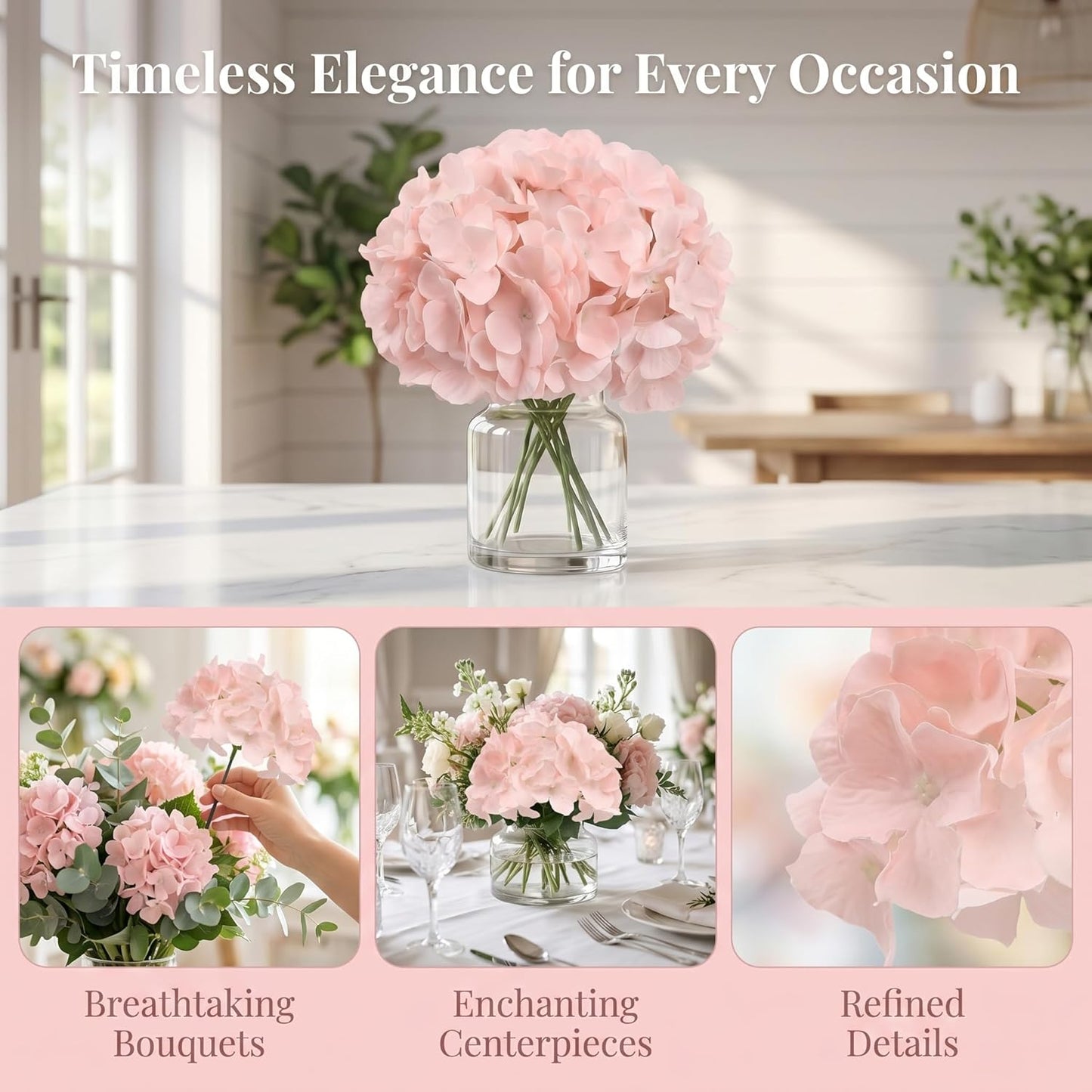 20Pcs Brown Hydrangea Artificial Flowers Bulk Realistic Silk Faux Hydrangea Heads with Stems Fake Flowers for Wedding Table Centerpieces, Arch,Baby Shower,Home,Party DIY Decoration
