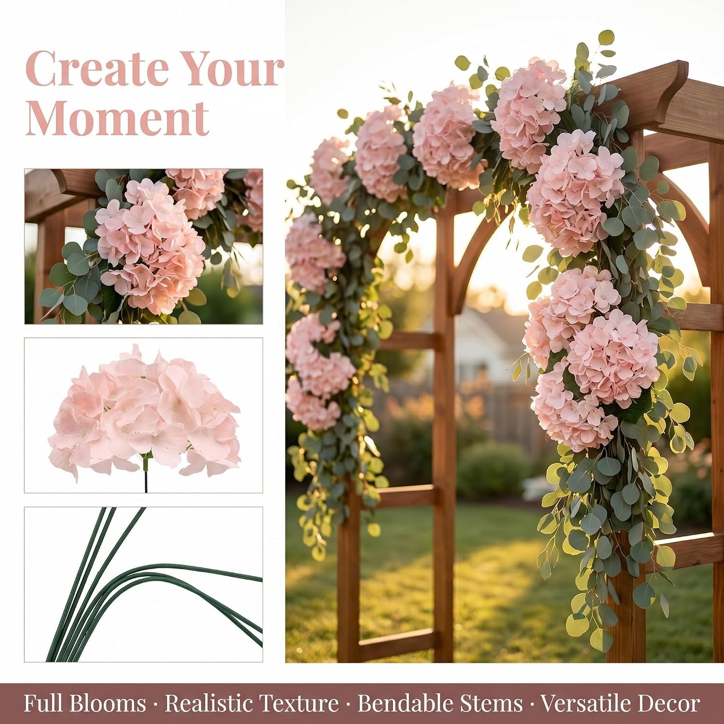20Pcs Brown Hydrangea Artificial Flowers Bulk Realistic Silk Faux Hydrangea Heads with Stems Fake Flowers for Wedding Table Centerpieces, Arch,Baby Shower,Home,Party DIY Decoration