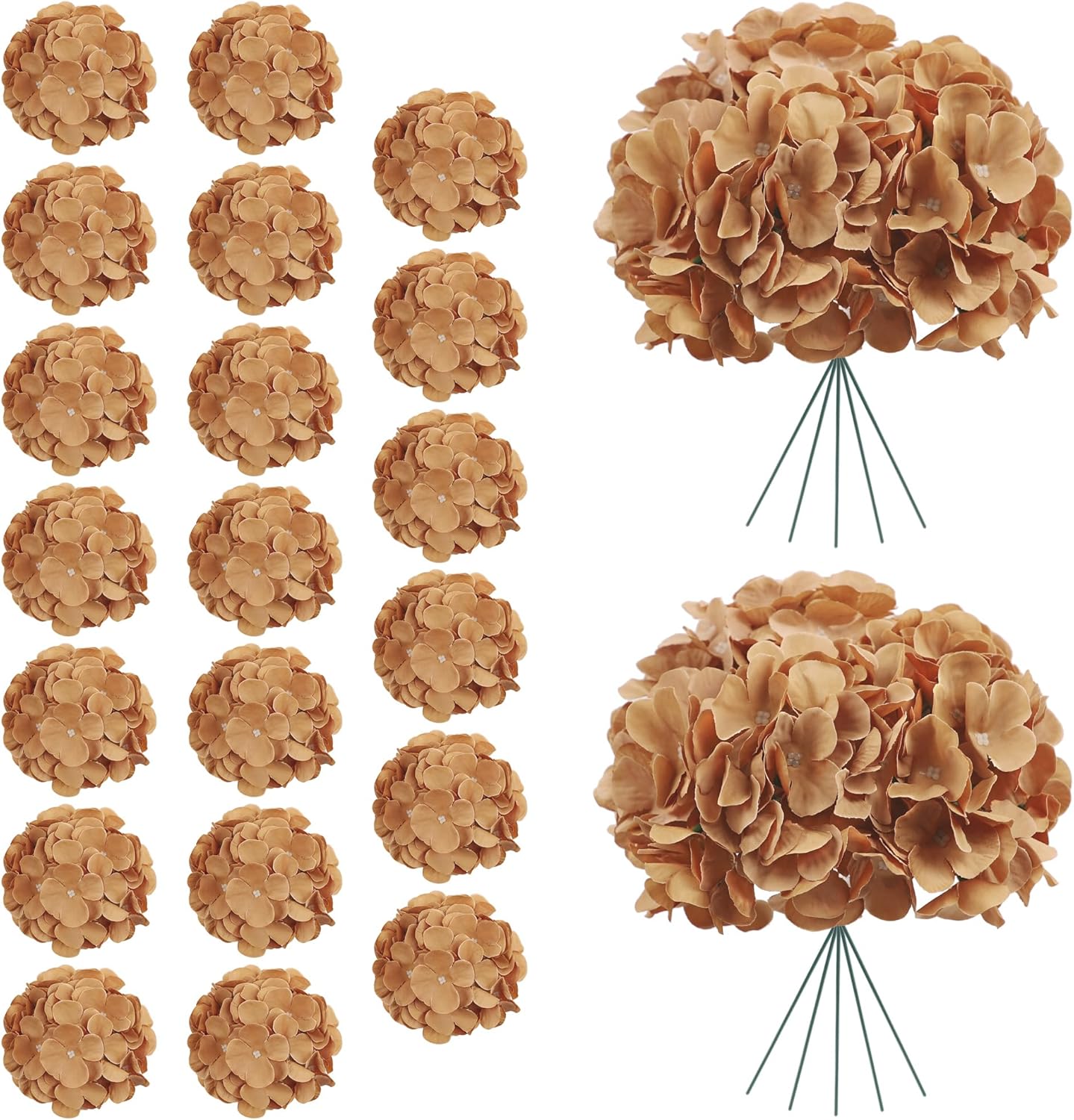 20Pcs Brown Hydrangea Artificial Flowers Bulk Realistic Silk Faux Hydrangea Heads with Stems Fake Flowers for Wedding Table Centerpieces, Arch,Baby Shower,Home,Party DIY Decoration