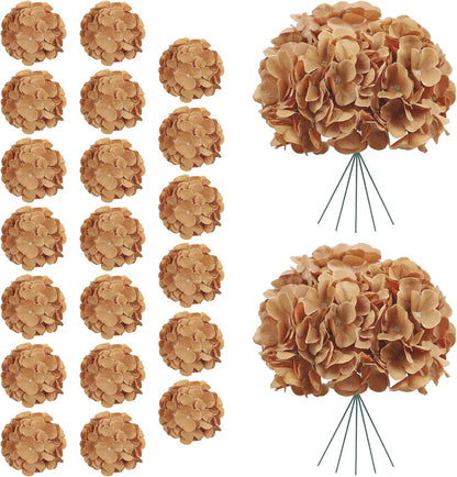 20Pcs Brown Hydrangea Artificial Flowers Bulk Realistic Silk Faux Hydrangea Heads with Stems Fake Flowers for Wedding Table Centerpieces, Arch,Baby Shower,Home,Party DIY Decoration