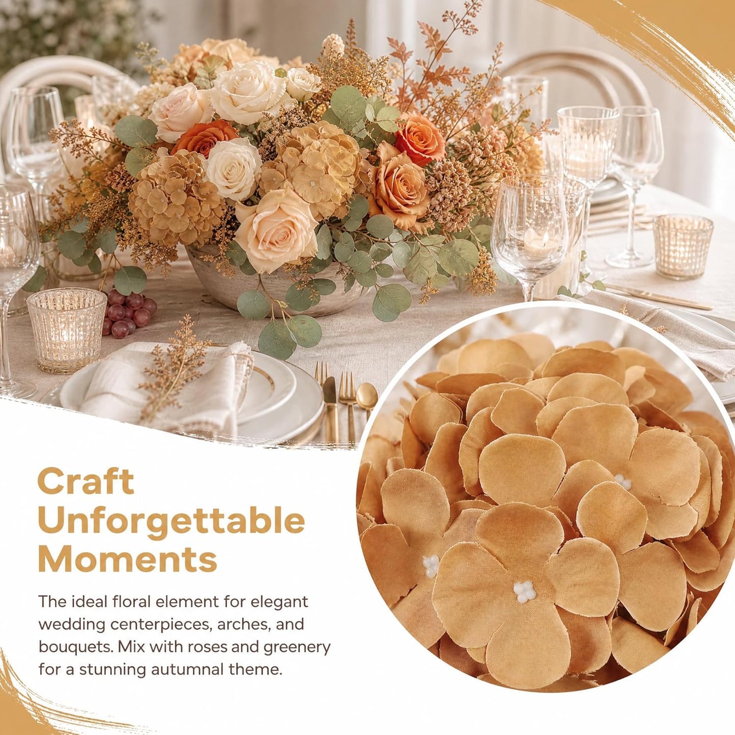 20Pcs Brown Hydrangea Artificial Flowers Bulk Realistic Silk Faux Hydrangea Heads with Stems Fake Flowers for Wedding Table Centerpieces, Arch,Baby Shower,Home,Party DIY Decoration