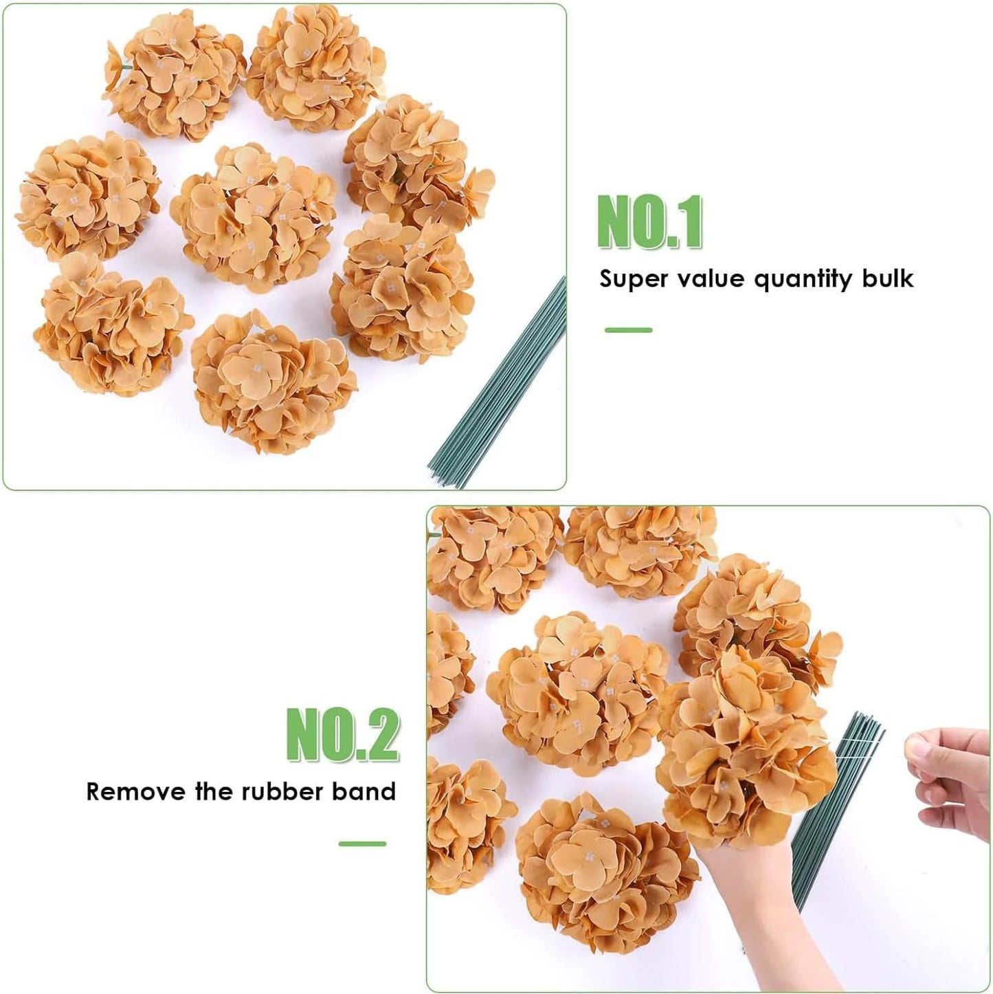 20Pcs Brown Hydrangea Artificial Flowers Bulk Realistic Silk Faux Hydrangea Heads with Stems Fake Flowers for Wedding Table Centerpieces, Arch,Baby Shower,Home,Party DIY Decoration