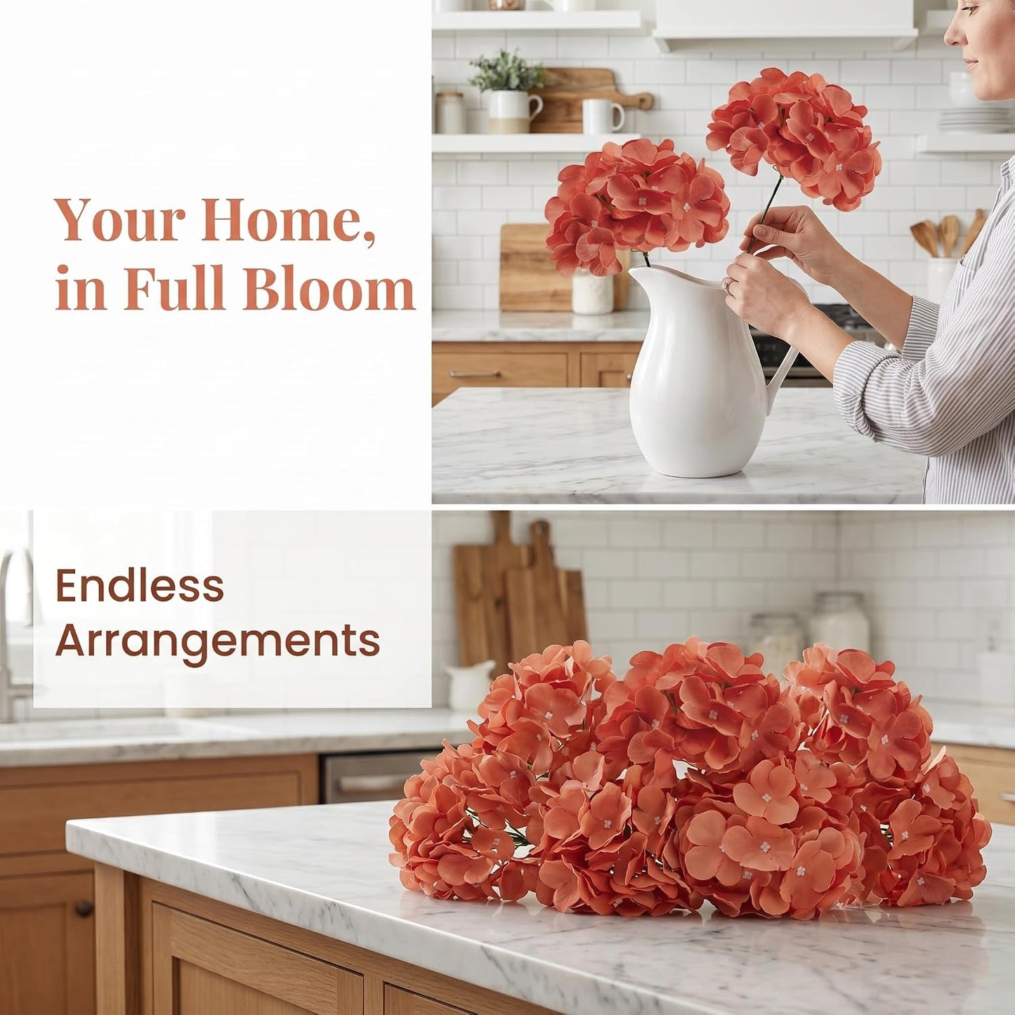 20Pcs Brown Hydrangea Artificial Flowers Bulk Realistic Silk Faux Hydrangea Heads with Stems Fake Flowers for Wedding Table Centerpieces, Arch,Baby Shower,Home,Party DIY Decoration