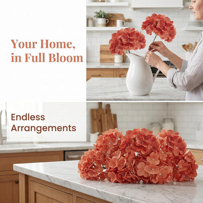 20Pcs Brown Hydrangea Artificial Flowers Bulk Realistic Silk Faux Hydrangea Heads with Stems Fake Flowers for Wedding Table Centerpieces, Arch,Baby Shower,Home,Party DIY Decoration