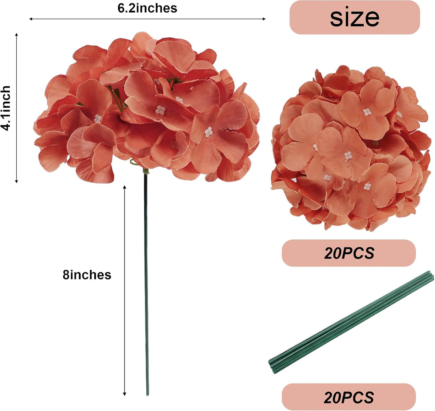 20Pcs Brown Hydrangea Artificial Flowers Bulk Realistic Silk Faux Hydrangea Heads with Stems Fake Flowers for Wedding Table Centerpieces, Arch,Baby Shower,Home,Party DIY Decoration
