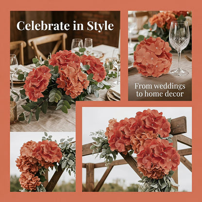 20Pcs Brown Hydrangea Artificial Flowers Bulk Realistic Silk Faux Hydrangea Heads with Stems Fake Flowers for Wedding Table Centerpieces, Arch,Baby Shower,Home,Party DIY Decoration