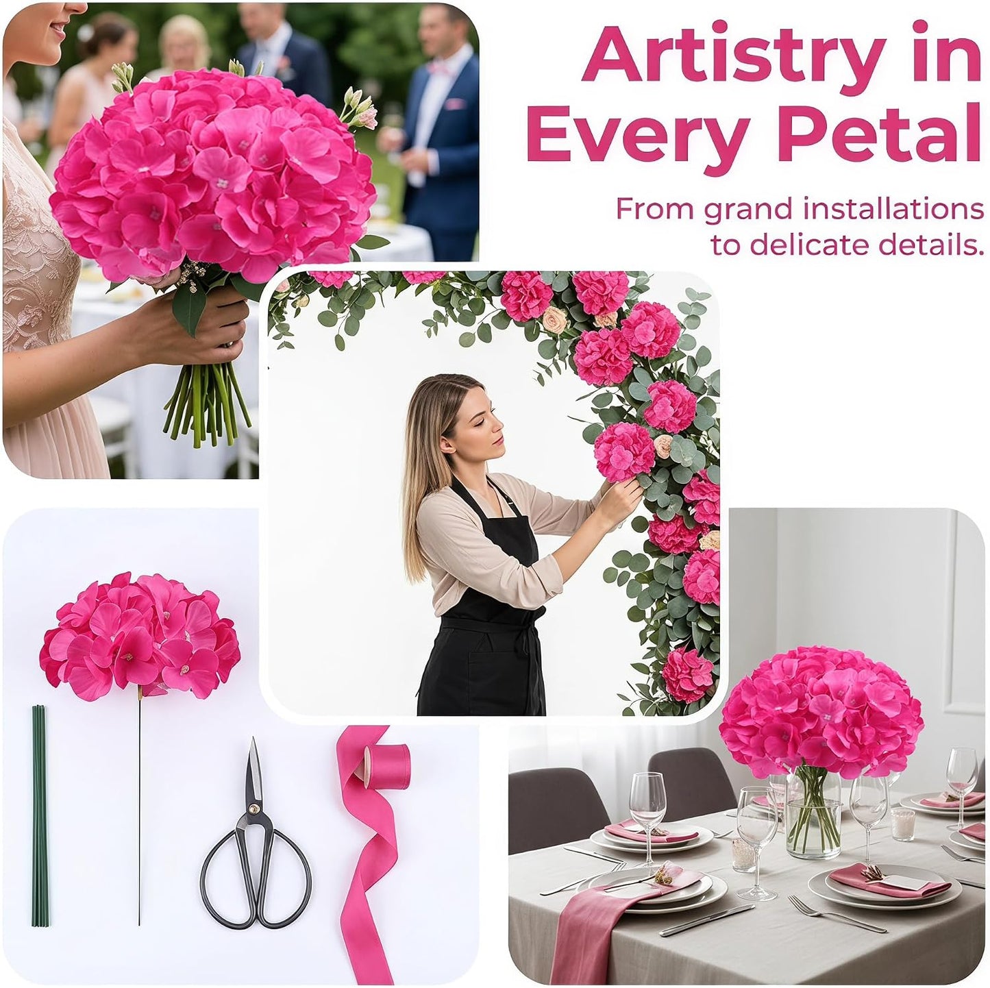 20Pcs Brown Hydrangea Artificial Flowers Bulk Realistic Silk Faux Hydrangea Heads with Stems Fake Flowers for Wedding Table Centerpieces, Arch,Baby Shower,Home,Party DIY Decoration