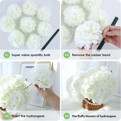 20Pcs Brown Hydrangea Artificial Flowers Bulk Realistic Silk Faux Hydrangea Heads with Stems Fake Flowers for Wedding Table Centerpieces, Arch,Baby Shower,Home,Party DIY Decoration