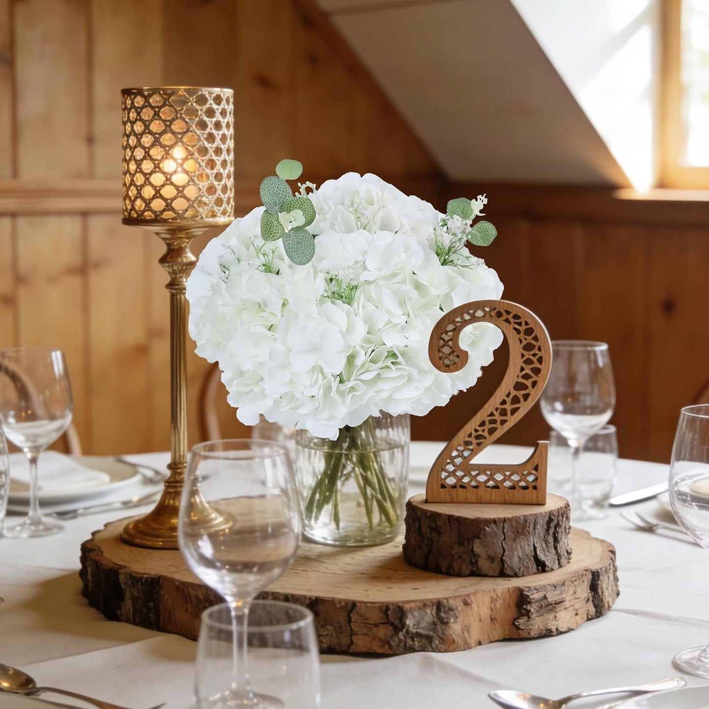 20Pcs Brown Hydrangea Artificial Flowers Bulk Realistic Silk Faux Hydrangea Heads with Stems Fake Flowers for Wedding Table Centerpieces, Arch,Baby Shower,Home,Party DIY Decoration