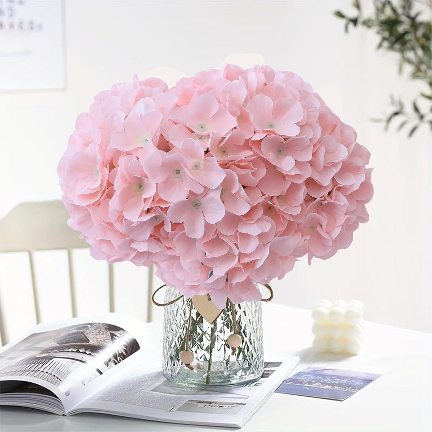 20Pcs Brown Hydrangea Artificial Flowers Bulk Realistic Silk Faux Hydrangea Heads with Stems Fake Flowers for Wedding Table Centerpieces, Arch,Baby Shower,Home,Party DIY Decoration