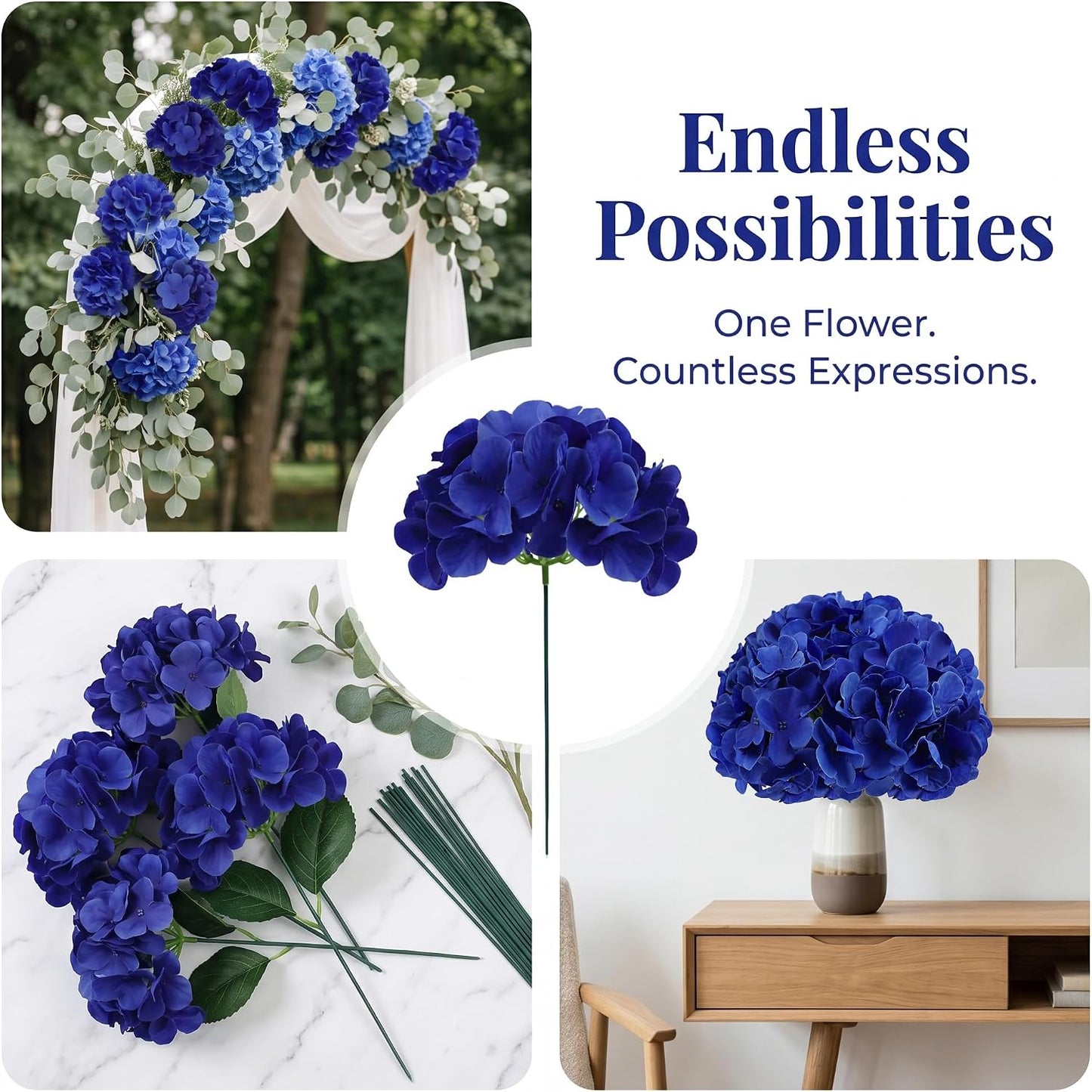 20Pcs Brown Hydrangea Artificial Flowers Bulk Realistic Silk Faux Hydrangea Heads with Stems Fake Flowers for Wedding Table Centerpieces, Arch,Baby Shower,Home,Party DIY Decoration
