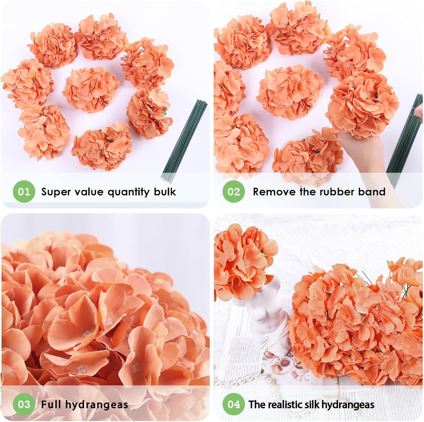 20Pcs Brown Hydrangea Artificial Flowers Bulk Realistic Silk Faux Hydrangea Heads with Stems Fake Flowers for Wedding Table Centerpieces, Arch,Baby Shower,Home,Party DIY Decoration