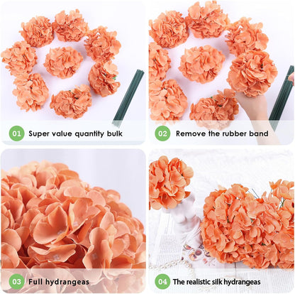 20Pcs Brown Hydrangea Artificial Flowers Bulk Realistic Silk Faux Hydrangea Heads with Stems Fake Flowers for Wedding Table Centerpieces, Arch,Baby Shower,Home,Party DIY Decoration